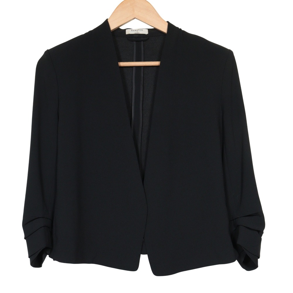Babaton Power Waist Blazer Women 8 Open Front Ruched Sleeve Cropped Black EUC